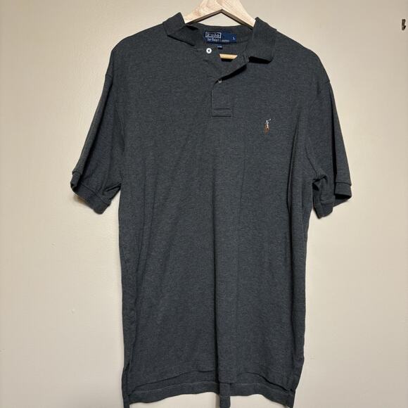 Polo Ralph Lauren Mens Dark Gray Short Sleeve Polo Sz L Soft Flesh Colored Pony - Picture 1 of 10
